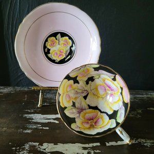Paragon Double Warrant Pink Teacup and Saucer with Hand-Painted Pansies c1940s B